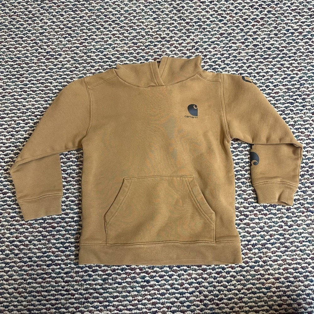 Carhartt Brown Hooded Sweatshirt Boys Size 7 Pullover Hoodie Graphic Outdoors